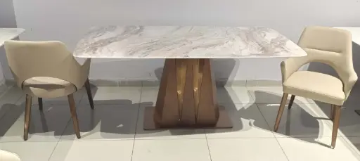 Prestige Sleek Marble Dining Table with Modern Wooden Central Base