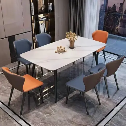 Rectangular Sintered Stone Dining Table – Sits 6 | Sturdy Metal Legs