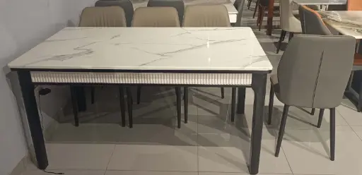 Roma Grande Sleek Italian Marble Dining Table – Modern Wooden Frame