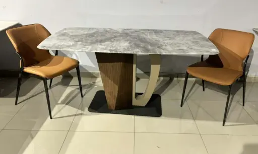 Talian Luxe Dining Table with Sleek Marble Top & Modern Metal Frame Design