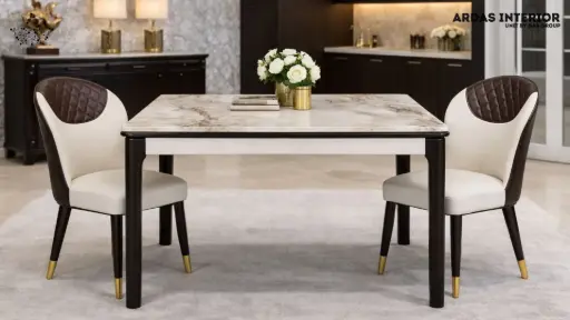 ARDAS INTERIOR | MARBLE DINING TABLE SET WITH UPHOSTERED CHAIR | 6- SEATER