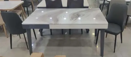 Elegant 6-Seater Marble Dining Table with Modern Chairs