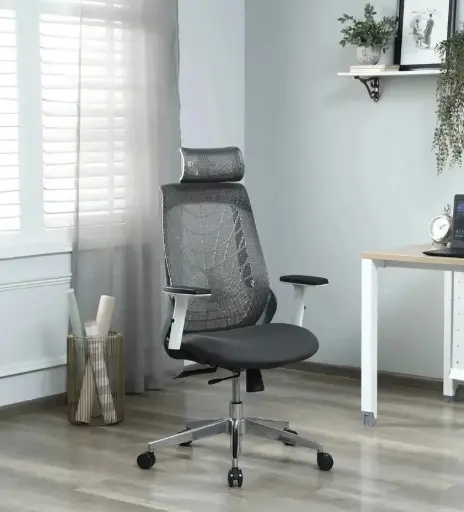 Spider Breathable Mesh Ergonomic Chair – Grey with Headrest 