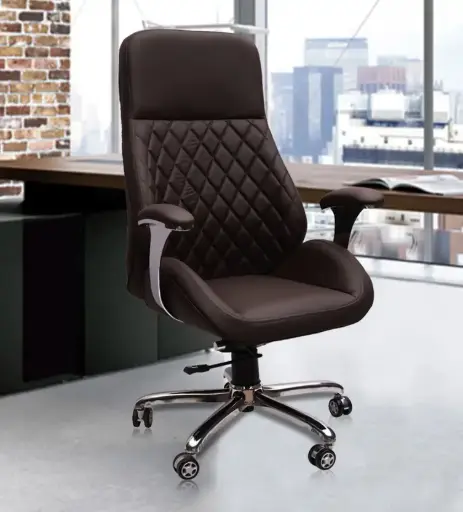 High-Back Executive Office Chair – Brown Leatherette 
