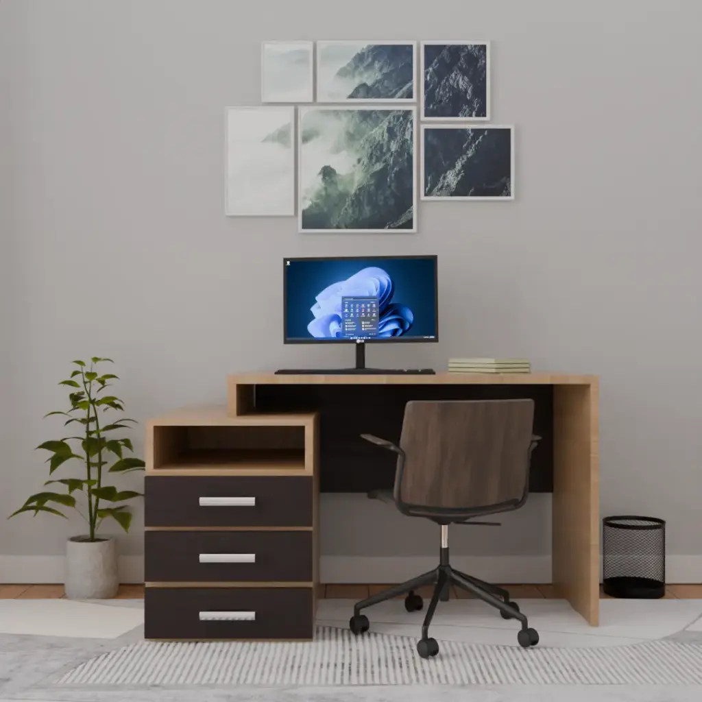 Augustine Dual Tone Engineered Wood Study Table | Walnut Brown