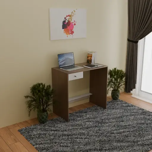 Lexus Urban Teak & White Colour Engineered Wood Study table